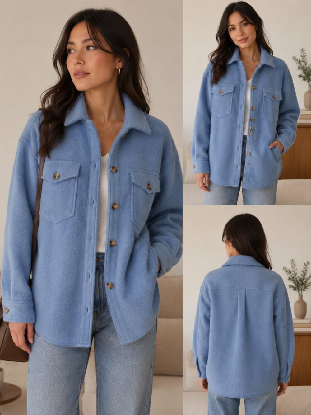 Aritzia Babaton Merino Wool Shacket Jacket Women's Size S Blue Overshirt